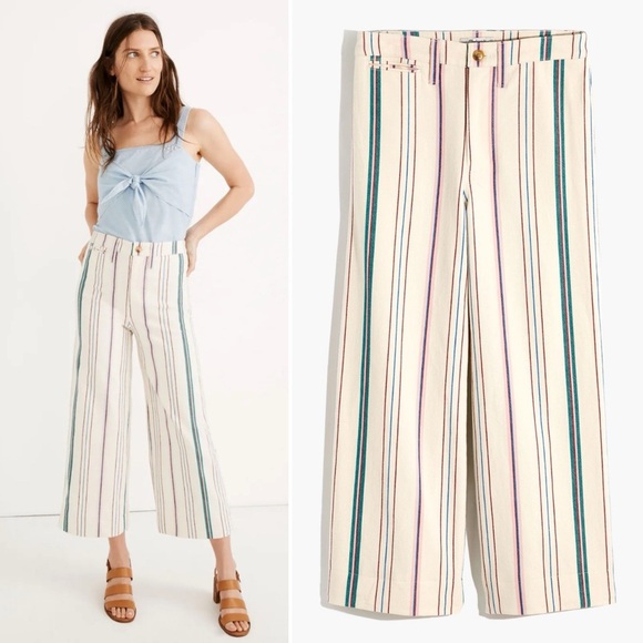 NEW Madewell Striped Wide Leg Crop Pant - Picture 1 of 5